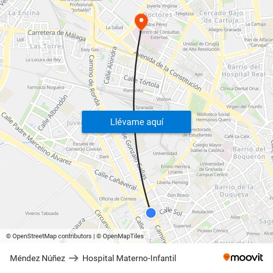 Méndez Núñez to Hospital Materno-Infantil map