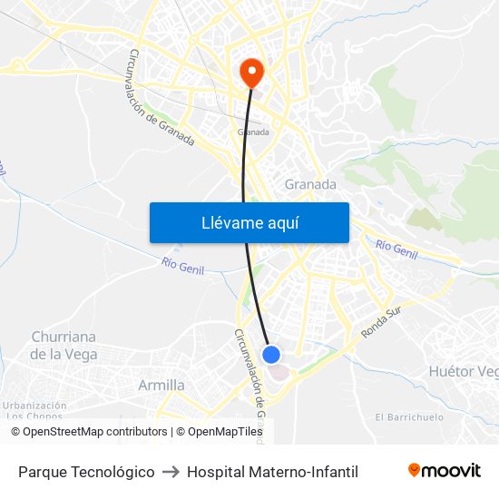 Parque Tecnológico to Hospital Materno-Infantil map