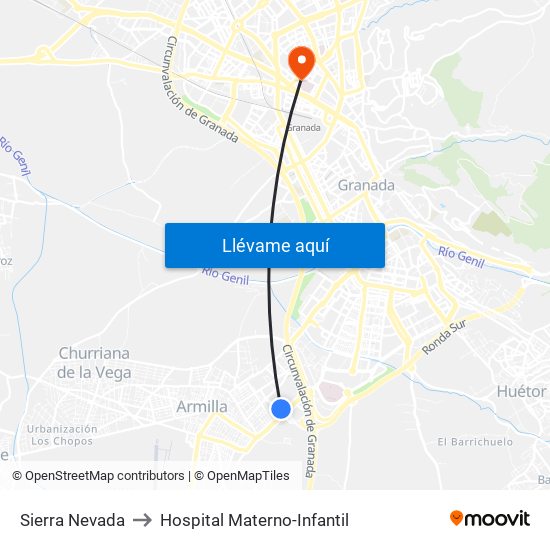 Sierra Nevada to Hospital Materno-Infantil map