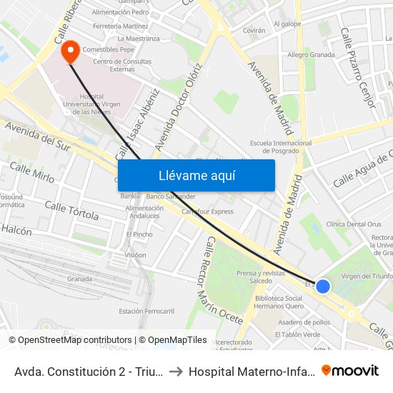 Avda. Constitución 2 - Triunfo to Hospital Materno-Infantil map