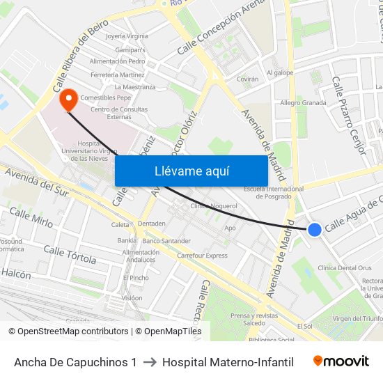 Ancha De Capuchinos 1 to Hospital Materno-Infantil map