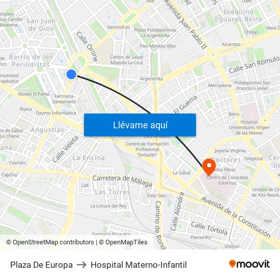 Plaza De Europa to Hospital Materno-Infantil map