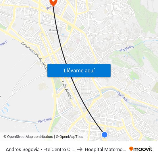 Andrés Segovia - Fte Centro Cívico Zaidín to Hospital Materno-Infantil map