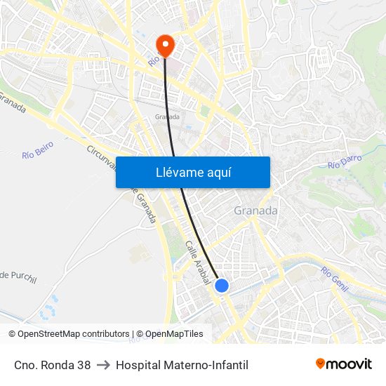 Cno. Ronda 38 to Hospital Materno-Infantil map
