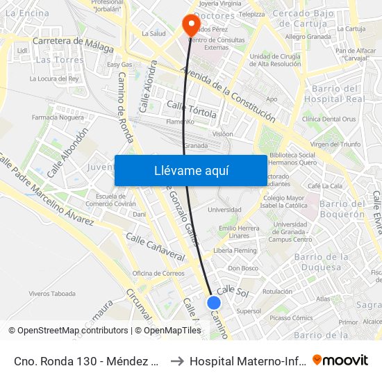 Cno. Ronda 130 - Méndez Núñez to Hospital Materno-Infantil map
