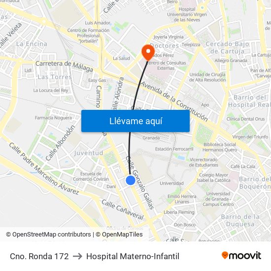 Cno. Ronda 172 to Hospital Materno-Infantil map