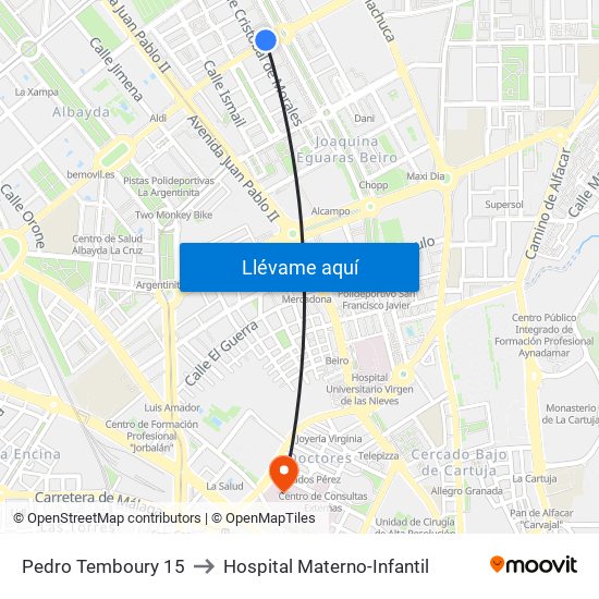 Pedro Temboury 15 to Hospital Materno-Infantil map