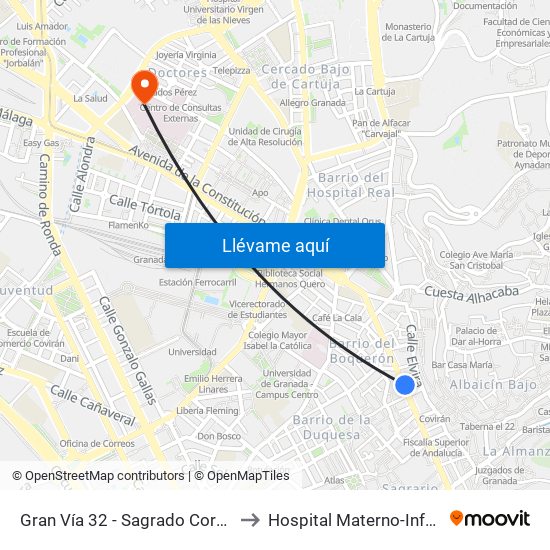 Gran Vía 32 - Sagrado Corazón to Hospital Materno-Infantil map