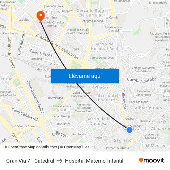 Gran Vía 7 - Catedral to Hospital Materno-Infantil map