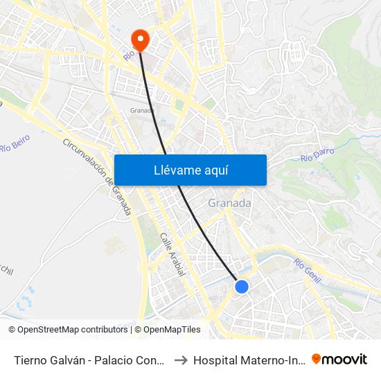 Tierno Galván - Palacio Congresos to Hospital Materno-Infantil map