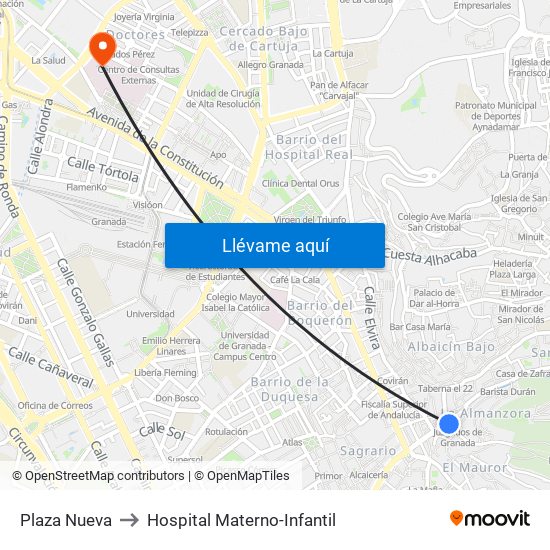 Plaza Nueva to Hospital Materno-Infantil map