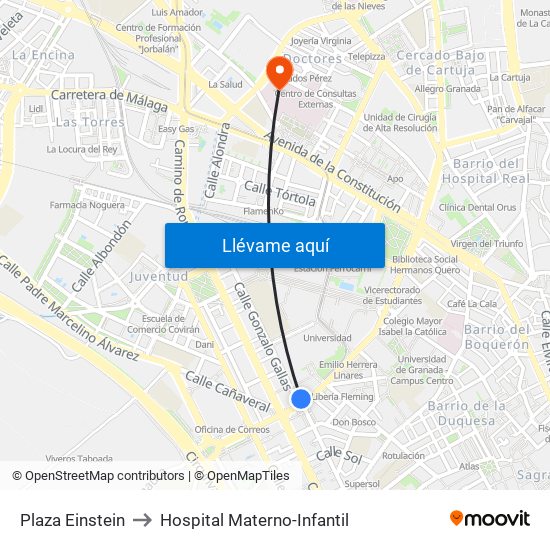 Plaza Einstein to Hospital Materno-Infantil map