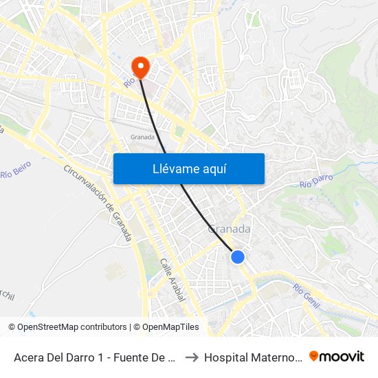 Acera Del Darro 1 - Fuente De Las Batallas to Hospital Materno-Infantil map