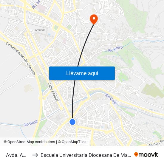 Avda. América 2 to Escuela Universitaria Diocesana De Magisterio La Inmaculada map