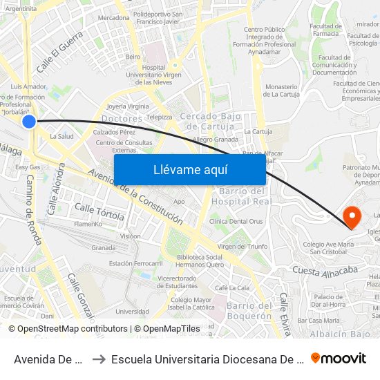 Avenida De Andalucía 1 to Escuela Universitaria Diocesana De Magisterio La Inmaculada map