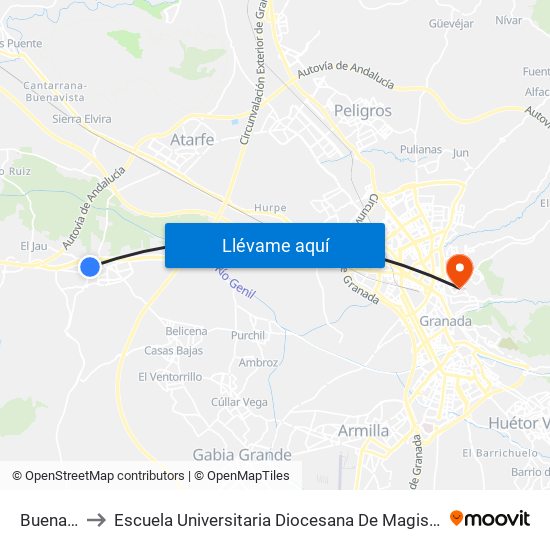 Buenavista to Escuela Universitaria Diocesana De Magisterio La Inmaculada map