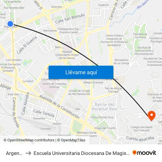 Argentinita to Escuela Universitaria Diocesana De Magisterio La Inmaculada map