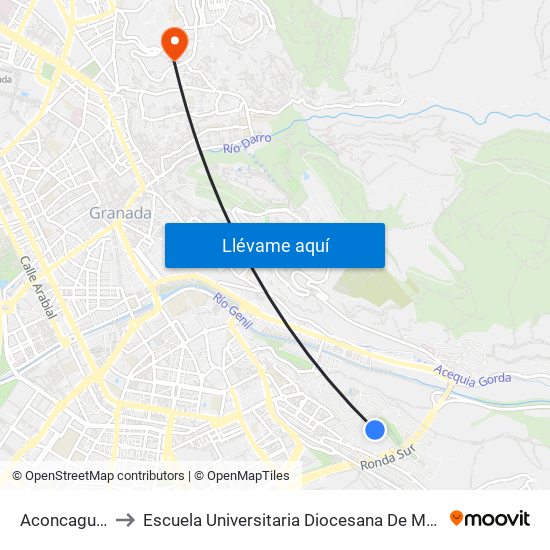 Aconcagua Fte 22 to Escuela Universitaria Diocesana De Magisterio La Inmaculada map