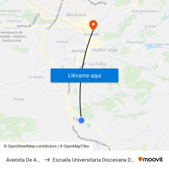 Avenida De Andalucía, 174 to Escuela Universitaria Diocesana De Magisterio La Inmaculada map