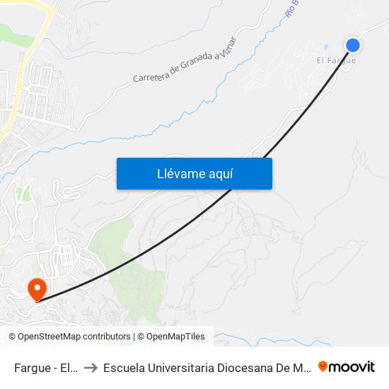 Fargue - El Retiro 1 to Escuela Universitaria Diocesana De Magisterio La Inmaculada map