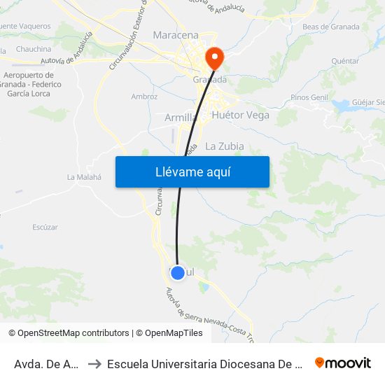 Avda. De Andalucía 1 to Escuela Universitaria Diocesana De Magisterio La Inmaculada map