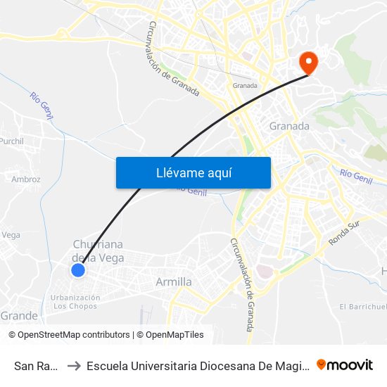 San Ramón 4 to Escuela Universitaria Diocesana De Magisterio La Inmaculada map