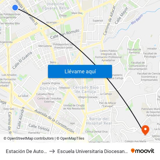 Estación De Autobuses De Granada to Escuela Universitaria Diocesana De Magisterio La Inmaculada map