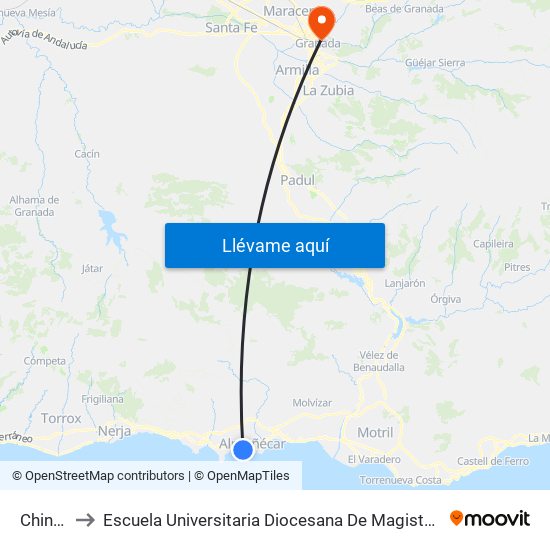 Chinasol to Escuela Universitaria Diocesana De Magisterio La Inmaculada map