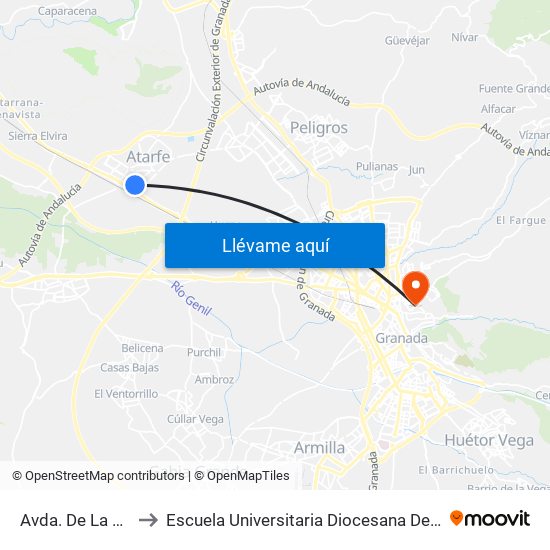 Avda. De La Diputación 1 to Escuela Universitaria Diocesana De Magisterio La Inmaculada map