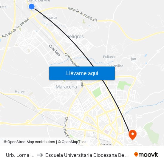 Urb. Loma Verde 2 V to Escuela Universitaria Diocesana De Magisterio La Inmaculada map