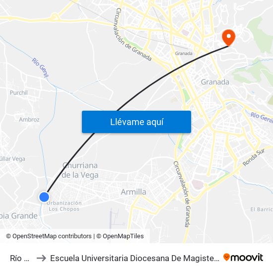 Río Dílar to Escuela Universitaria Diocesana De Magisterio La Inmaculada map