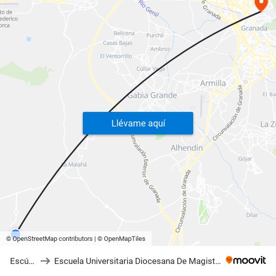 Escúzar 1 to Escuela Universitaria Diocesana De Magisterio La Inmaculada map