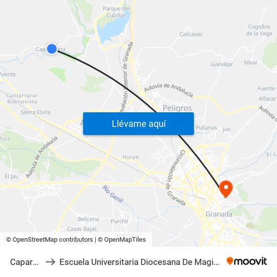 Caparacena to Escuela Universitaria Diocesana De Magisterio La Inmaculada map