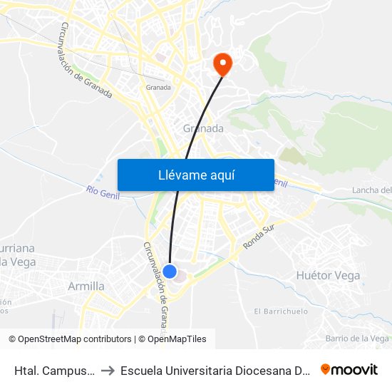 Htal. Campus De La Salud to Escuela Universitaria Diocesana De Magisterio La Inmaculada map