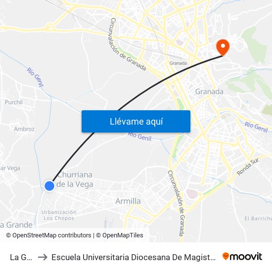 La Gloria to Escuela Universitaria Diocesana De Magisterio La Inmaculada map