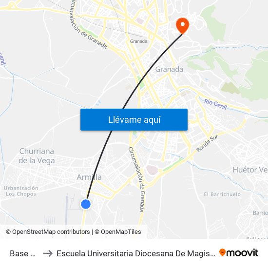Base Aérea to Escuela Universitaria Diocesana De Magisterio La Inmaculada map