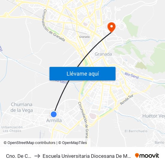 Cno. De Churriana to Escuela Universitaria Diocesana De Magisterio La Inmaculada map