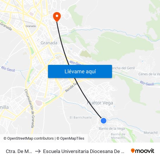 Ctra. De Monachil 1 to Escuela Universitaria Diocesana De Magisterio La Inmaculada map