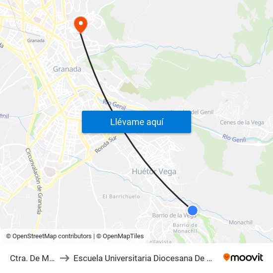 Ctra. De Monachil 6 to Escuela Universitaria Diocesana De Magisterio La Inmaculada map