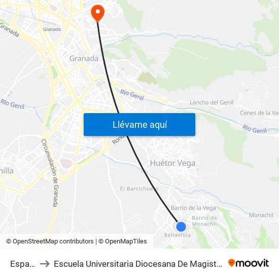 España 1 to Escuela Universitaria Diocesana De Magisterio La Inmaculada map