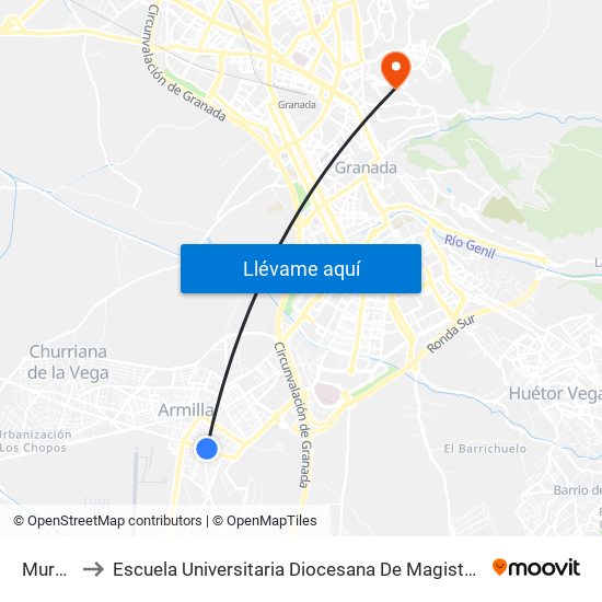 Murcia 2 to Escuela Universitaria Diocesana De Magisterio La Inmaculada map