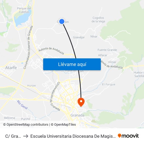 C/ Granada to Escuela Universitaria Diocesana De Magisterio La Inmaculada map