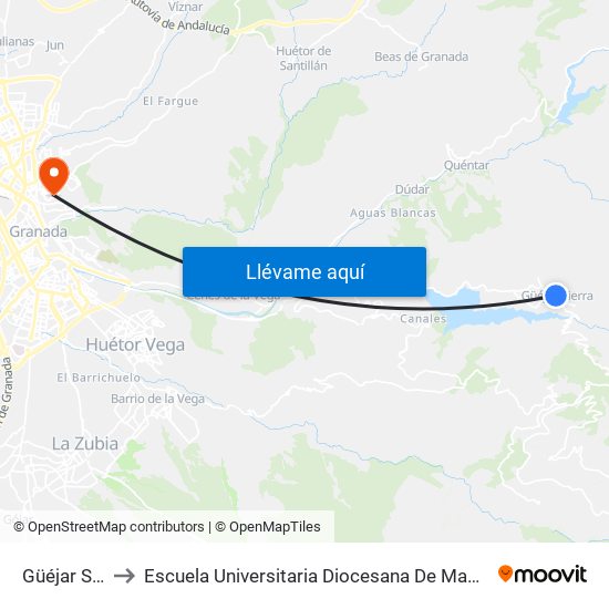 Güéjar Sierra 2 to Escuela Universitaria Diocesana De Magisterio La Inmaculada map