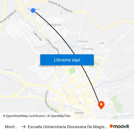 Monteluz 2 to Escuela Universitaria Diocesana De Magisterio La Inmaculada map