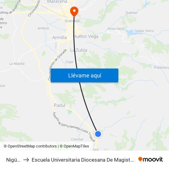 Nigüelas to Escuela Universitaria Diocesana De Magisterio La Inmaculada map