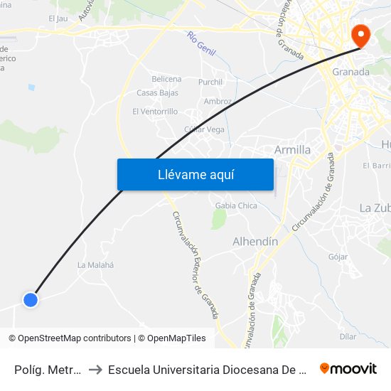 Políg. Metropolitano to Escuela Universitaria Diocesana De Magisterio La Inmaculada map