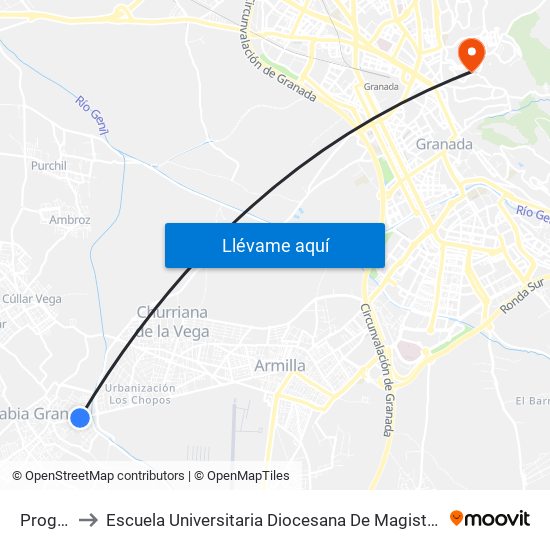 Progreso to Escuela Universitaria Diocesana De Magisterio La Inmaculada map