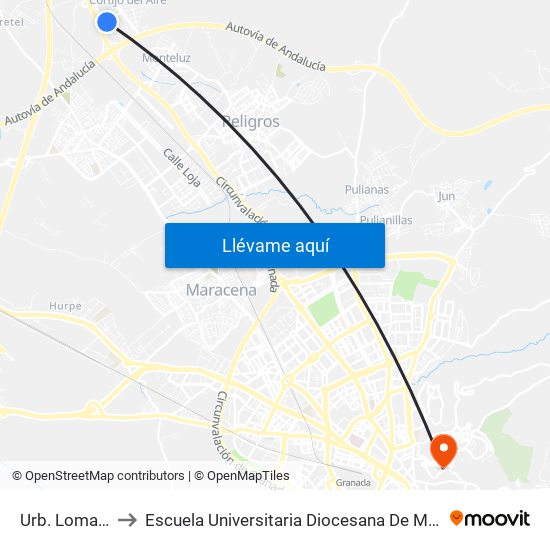 Urb. Loma Verde 2 to Escuela Universitaria Diocesana De Magisterio La Inmaculada map