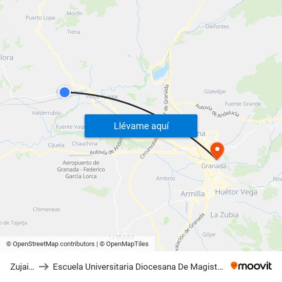 Zujaira 1 to Escuela Universitaria Diocesana De Magisterio La Inmaculada map