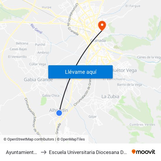 Ayuntamiento Alhendín V to Escuela Universitaria Diocesana De Magisterio La Inmaculada map